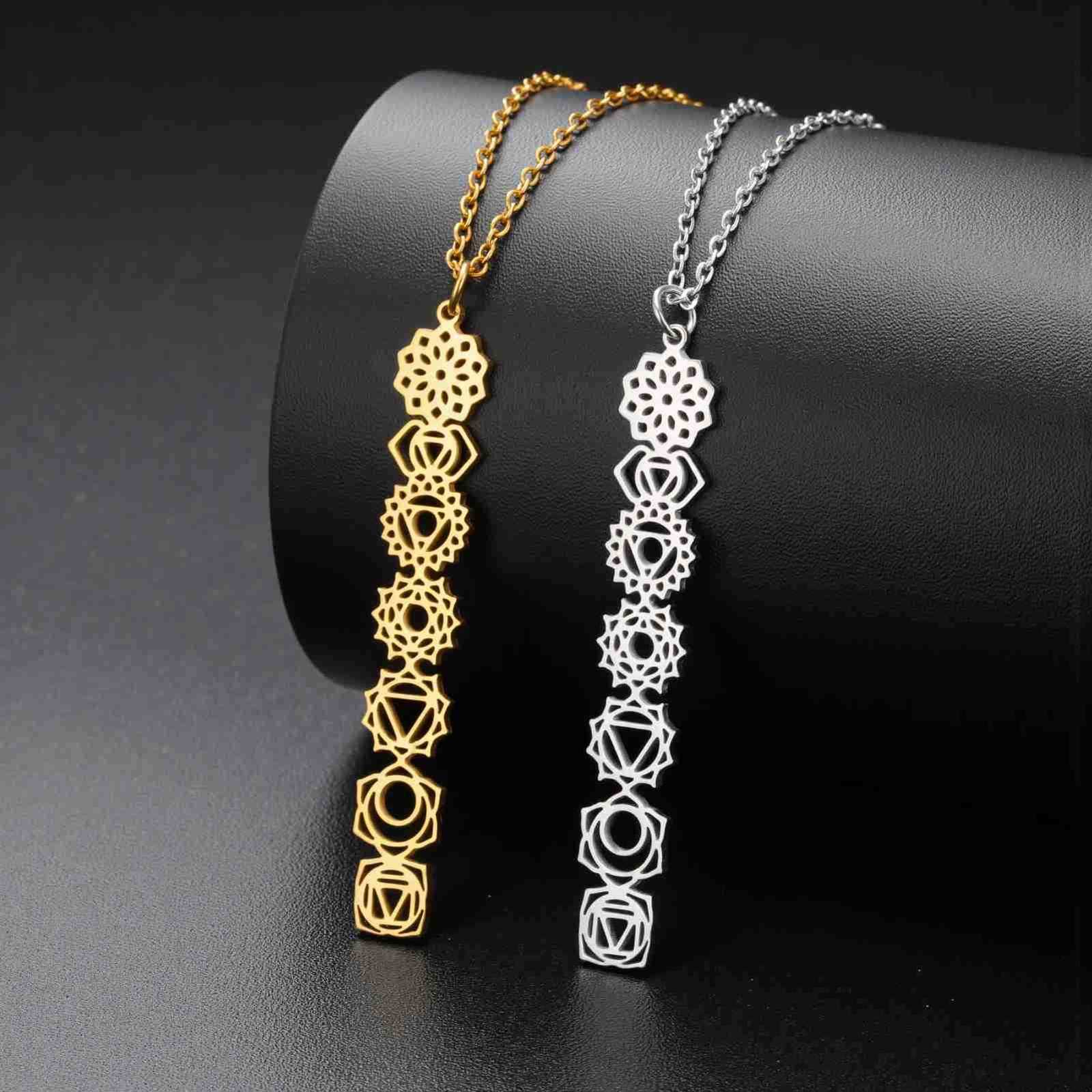 Cazador Yoga Meditation 7 Chakra Flower Necklaces for Women Stainless Steel Amulet Jewelry Necklaces Birthday Gift New U251022