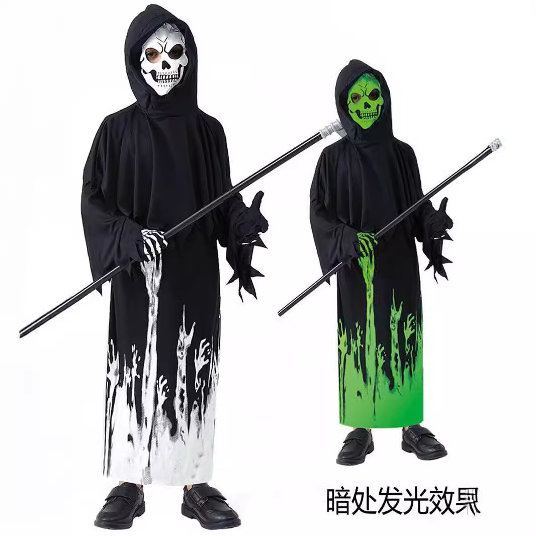New halloween cosplay sickle dark messenger ghost costume children cos reaper luminous dress up costume