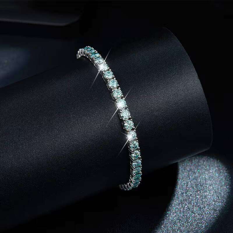 Classic Blue 4mm Sier Tennis Chain Moissanite Bracelet for Women Elegant Jewelry Bangle