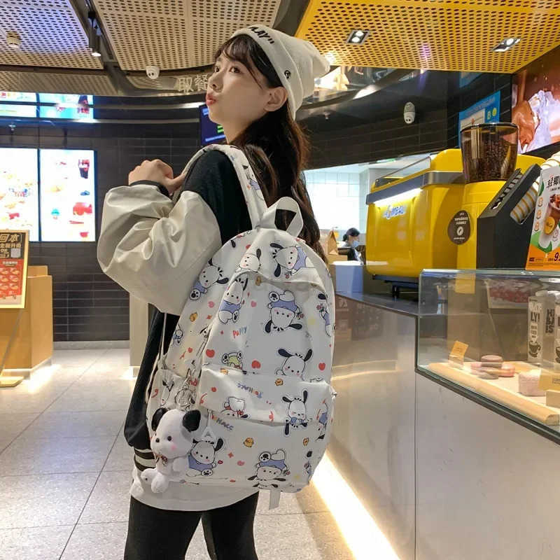 Sanrio Pochacco Printed Backpack Cartoon Zipper Shoulders Bag Large Capacity Student Schoolbag Waterproof Cute Y2k Girl Gifts L251022