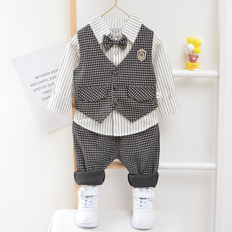 Free Shipping 2025 New Boys 3-Piece Suit Set, Spring Autumn Blazer Vest Outfit, Fashion Formal Wear for 1-4 Year Old Toddler
