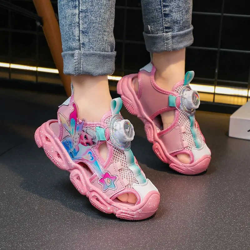 Disney LED Sport Sandals Summer Cartoon Princess Elsa Sandals For Girls Casual Beach Shoe Soft Sole Nonslip Kids Shoes Size 22 H251022