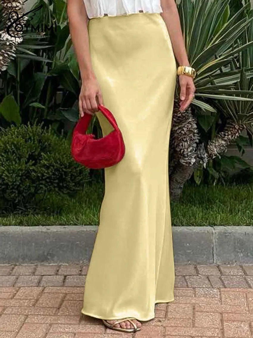 Oymimi Elegant Yellow Simple Womens Skirt Fashion High Waisted Straight Skirts Casual Solid FloorLength Skirts Streetwear 251022
