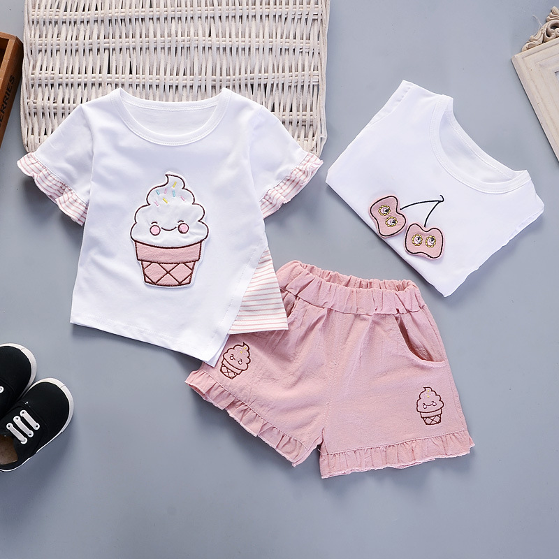 Girls Summer 2-Piece Set, Baby Short Sleeve Outfit, Cute Cotton Clothes for Infant Toddler and Kids