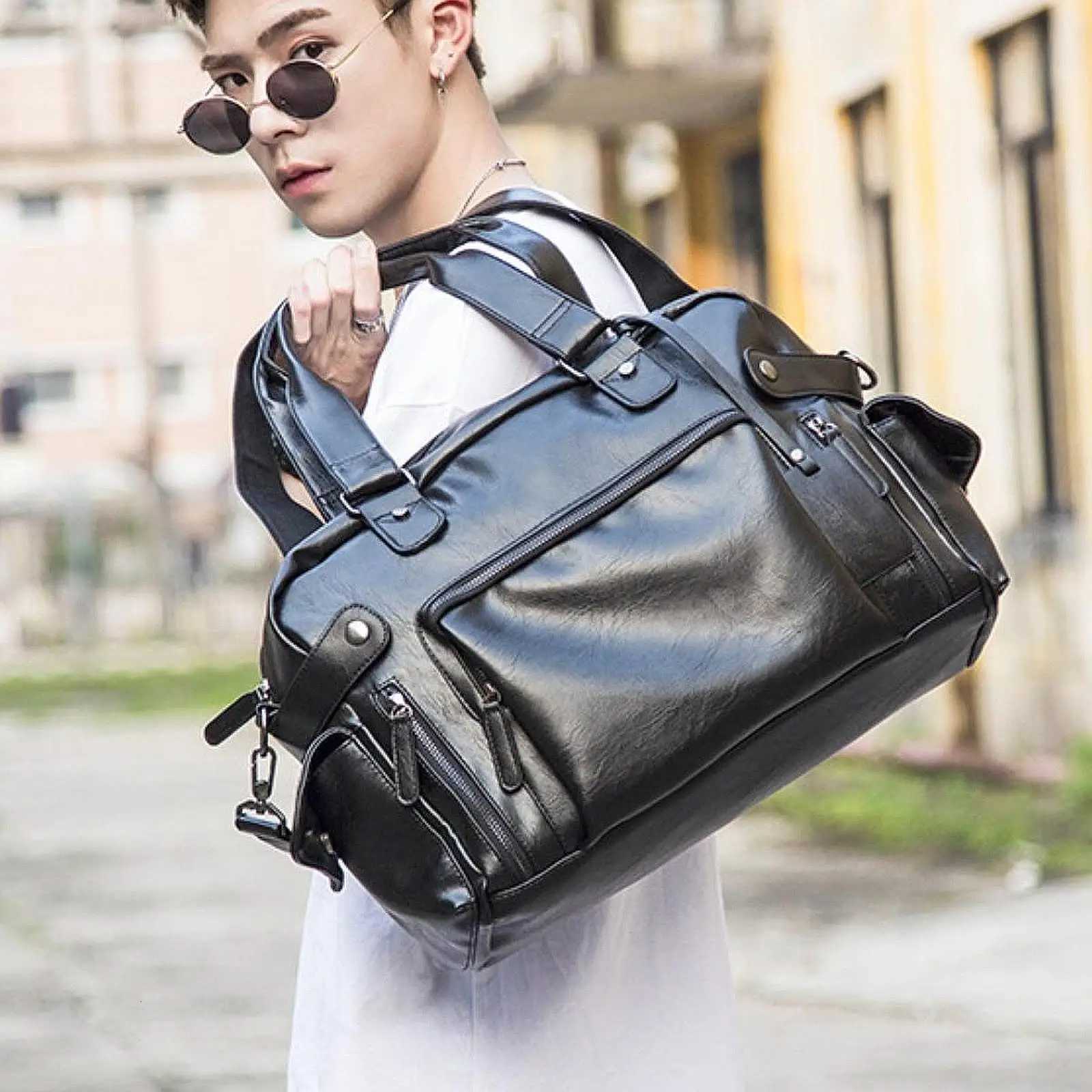 Mens Leather Shoulder Bag Business Bag with Adjustable Strap Top Handle Handbag Waterproof Briefcase Travel Bag for Office Work W251022