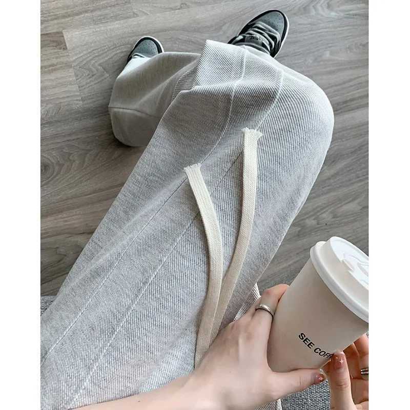 Lady Casual Daily High Waisted Sweatpants Women Drawstring Straight Leg Pants Girls Korean Slim Fit Thin TrousersT251022
