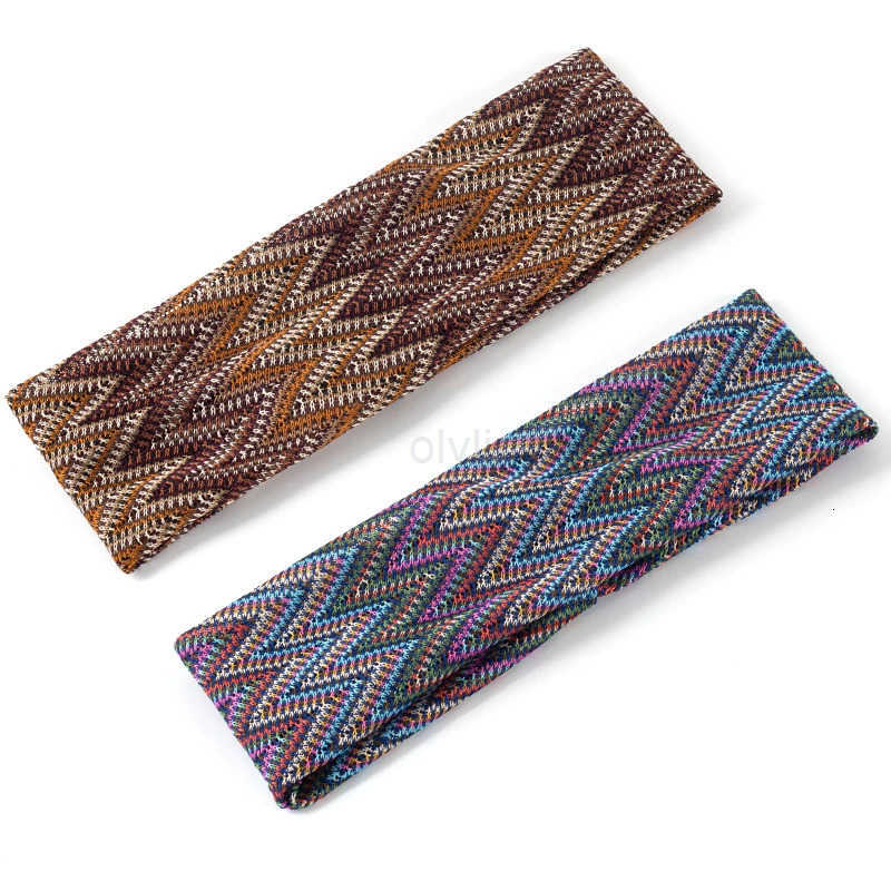 Geebro Bohemia Striped Lady Headband Handmade Outdoor Hairband Fashion Multicolor Hair Accessories For Women Knotted Headdress M251022