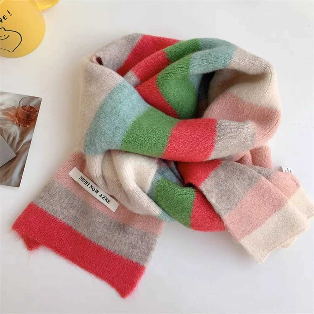Women Men Harajuku Y2K Rainbow Striped Knitted Scarf Long Scarves For All Seasons Fashion Knitwear Shawl Foulards Korean Style J251022