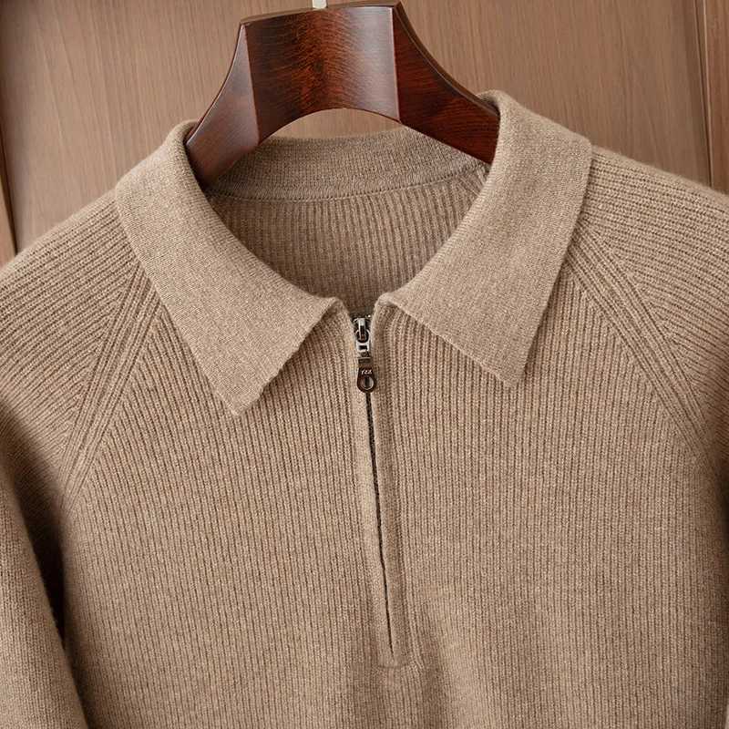 FallWinter 100 Pure Wool Mens Lapel Pullover Sweater Business Knitting Casual Bottoming Cashmere Sweater TopXJ251022