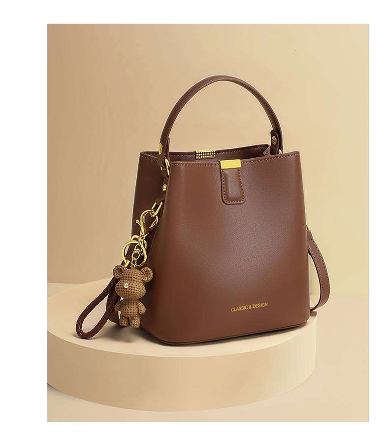 Viney New Women's Leather Crossbody Bucket Bag Hand-held Summer High-end Feeling Single Shoulder