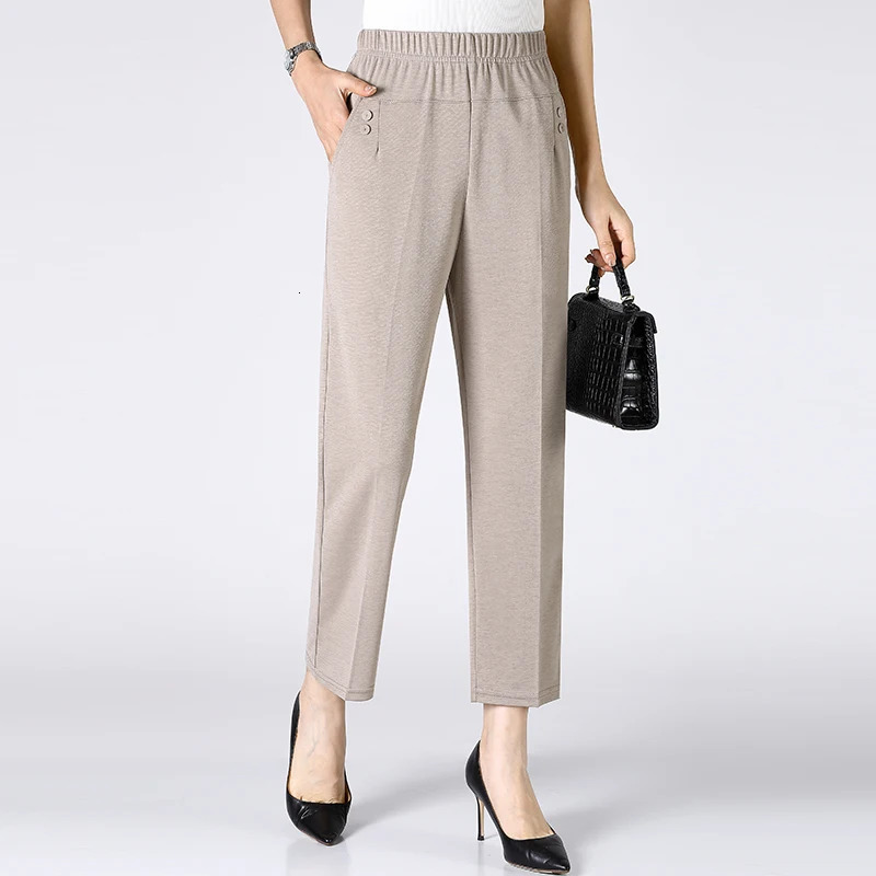 Summer Thin Breathable Elastic Pants 8XL Womens Solid Color High Waisted Loose Casual Pants Middleaged Elastic straight leg 251022