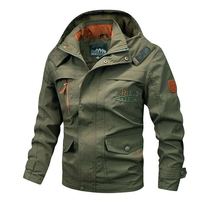 Spring Autumn New Windproof Casual Coat Detachable Hat Men Multi-Pocket Waterproof Military Jacket Male M-5Xl