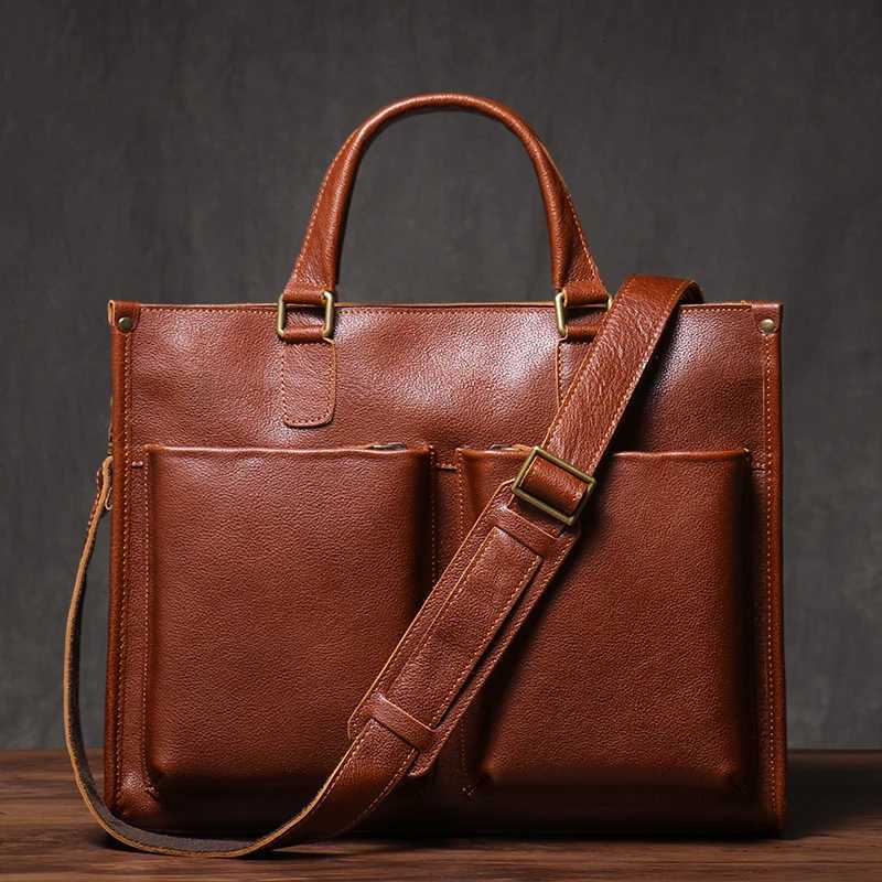 LUOKIR Deluxe Executive Briefcase Male Lawyer Handbag Business Crossbody Real Leather Portfolio Computer Bag For 14 Inch Laptop W251022