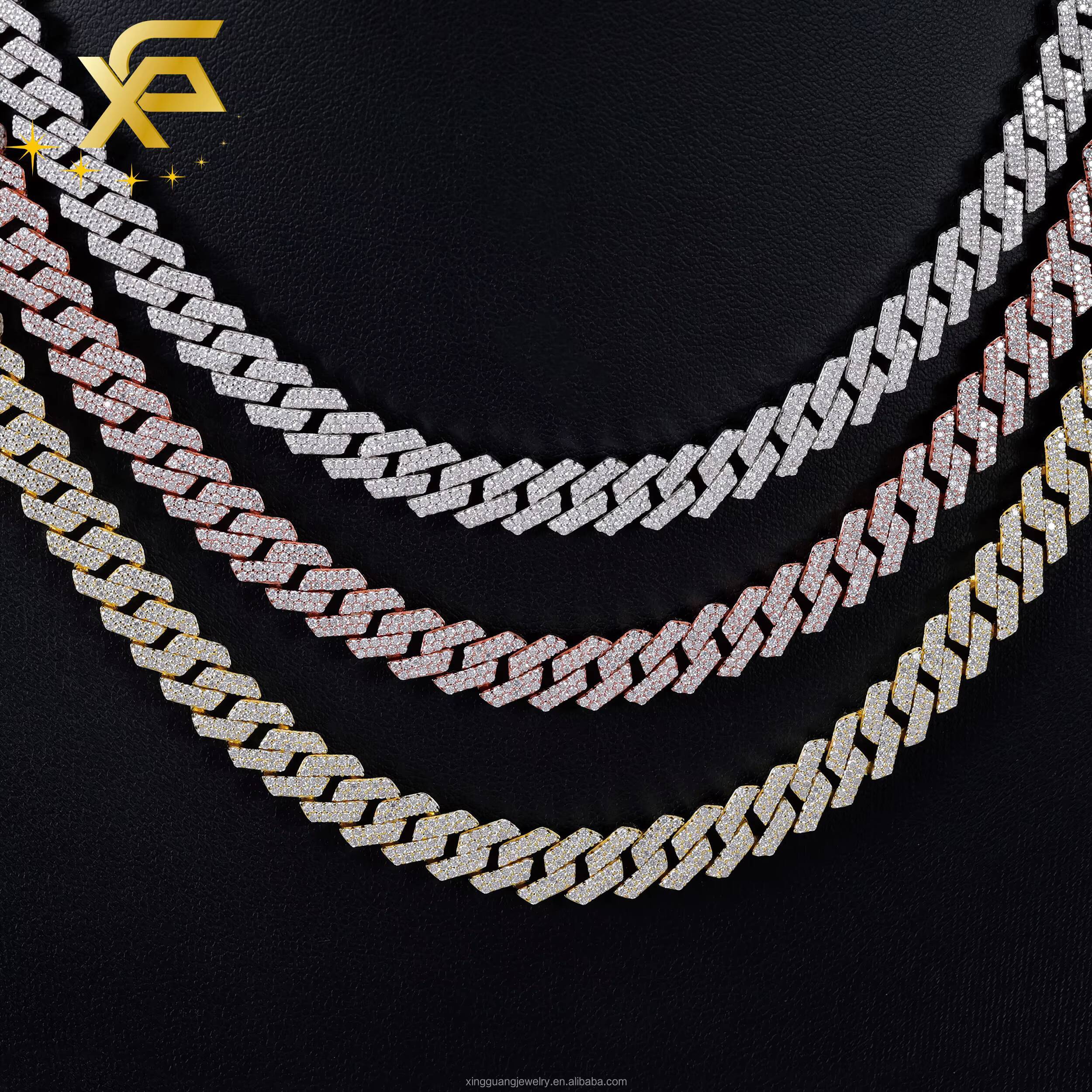 8mm Wide Mens 925 Silver with 2rows Diamond Moissanite Diamond Cuban Lidynamic Chain for Hiphop Fashion Necklace