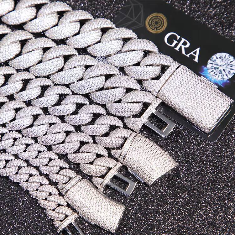 Hip Hop Iced Out 13mm22mm Wide Necklace Iced Out VVS Moissanite Diamond Heavy Silver Gold Plated 925 Silver Cuban Lidynamic Chain