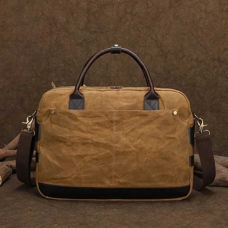 M598 Portable Briefcase Men Canvas with Crazy Horse Leather Retro Shoulder Crossbody Outdoor Travel Messeage Computer Bag W251022