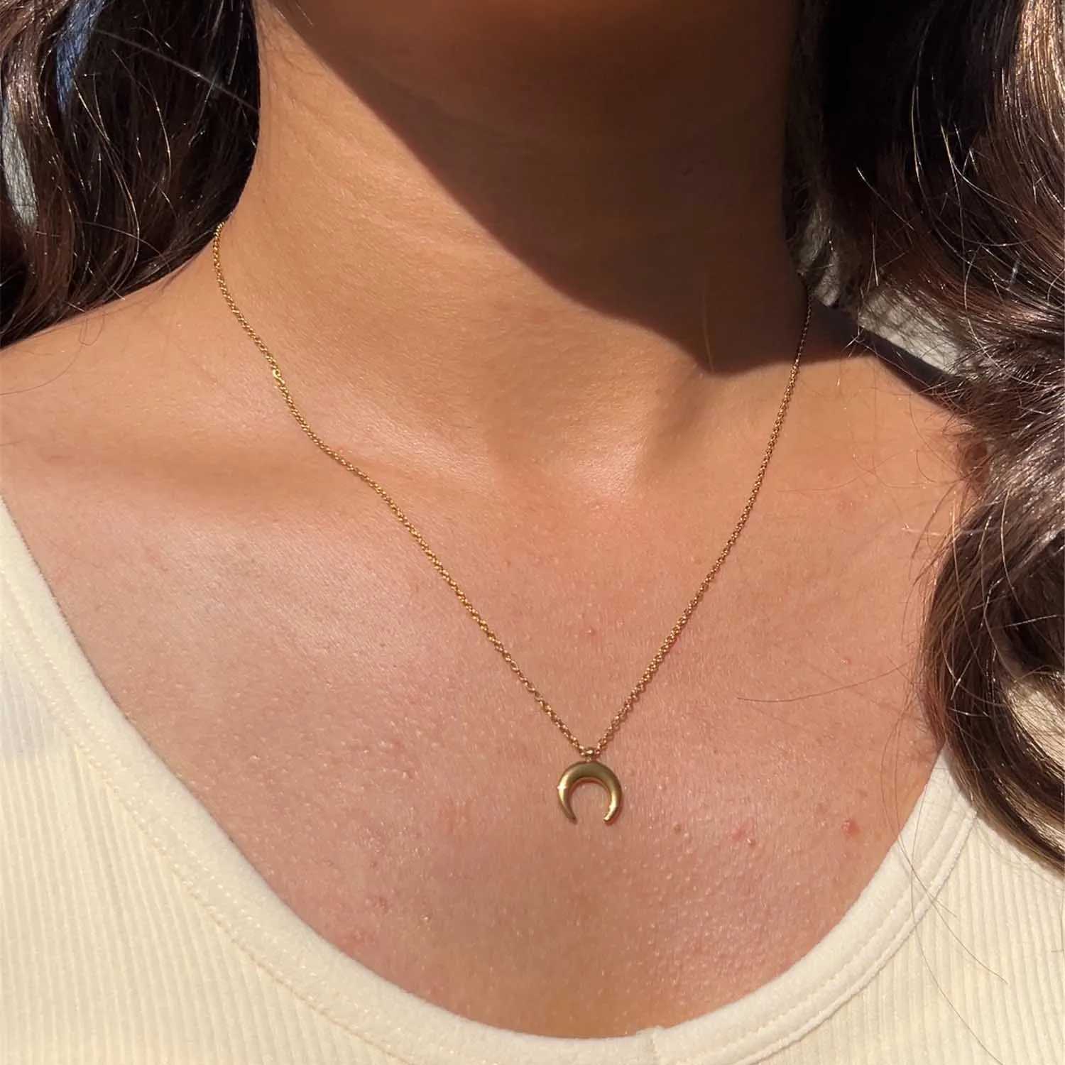 New Fashion Stainless Steel Thin Chain Moon Pendant Necklace For Woman Half Moon Horn Charms Necklace Jewelry V251022