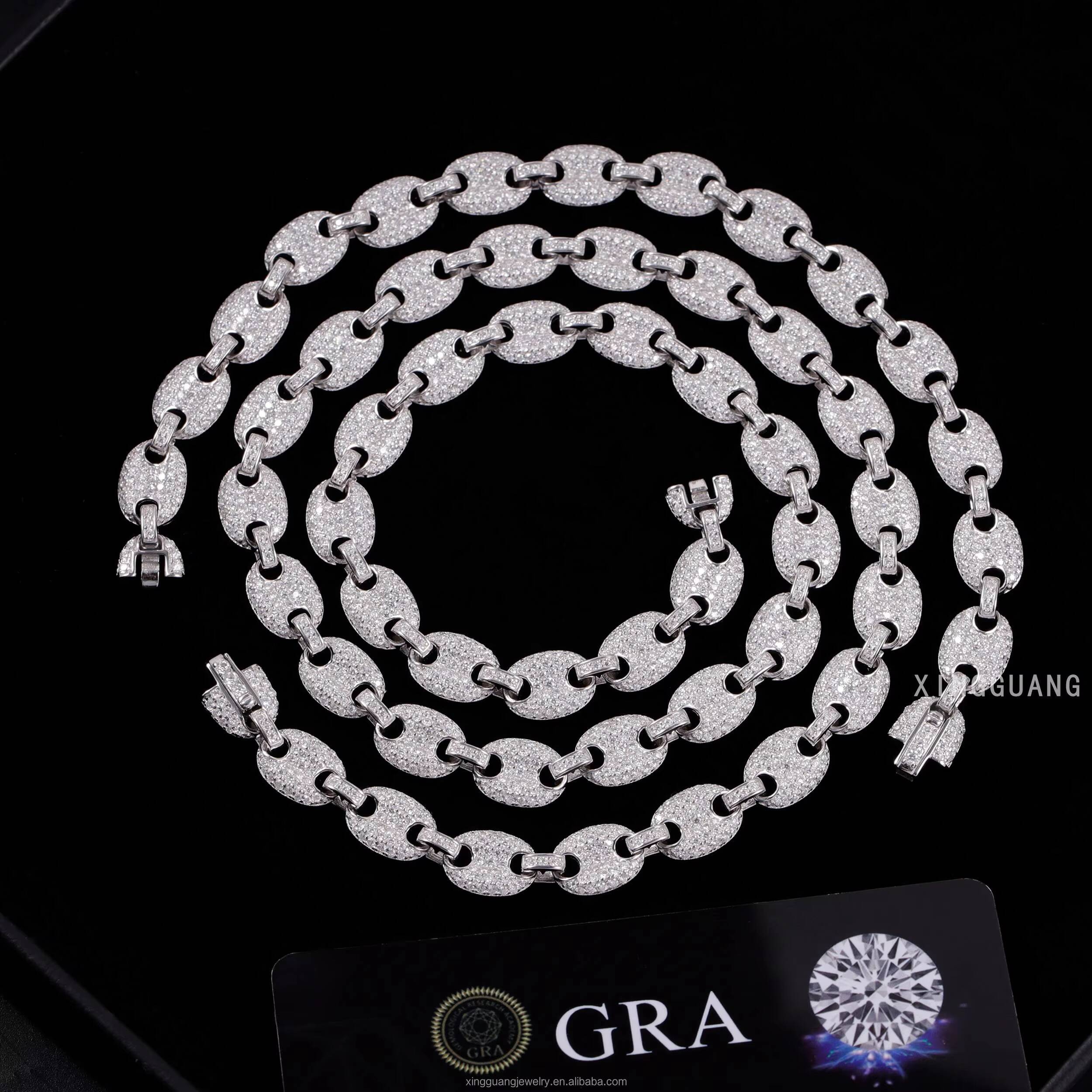 Hot Sale Pig Nose Style 6MM 8MM Pass Diamond Tester VVS Moissanite Gems with 925 Silver Chain Cuban Lidynamic Chain Jewelry