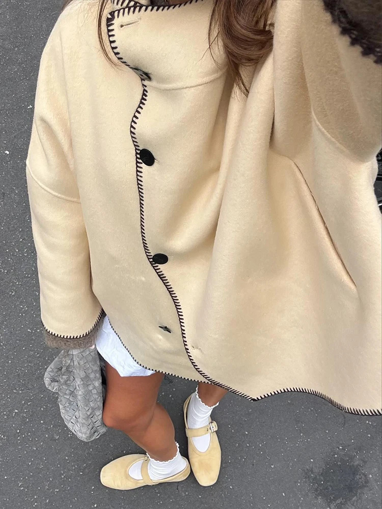 HH Woman Autumn Fashion Loose Coat Women Casual Long Sleeve Turtleneck SingleBreasted Decorate Solid Street Style Jackets 251021