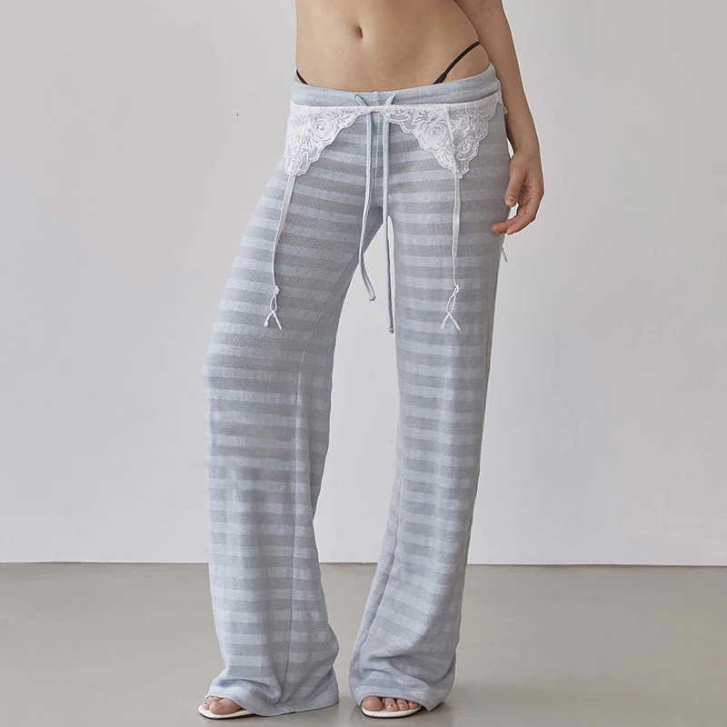 Fairy Coquette Low Waist Lounge Sweatpants Y2k Striped Wide Leg Pants Preppy Teen Girl Vintage Long Trousers Workout Streetwear 251017