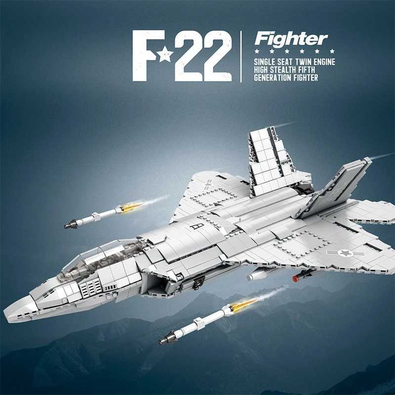 Technical USA F22 Raptor Stealth Strategic Fighter Building Blocks Supersonic Airplane Model Bricks Boy Toys Adult Gifts for Kid J251022