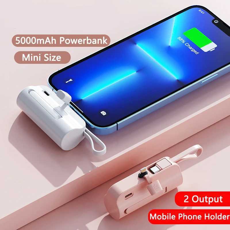 Mini Capsule Power Bank with Cable Phone Holder Portable Charger Fast Charging External Battery for iPhone J251114