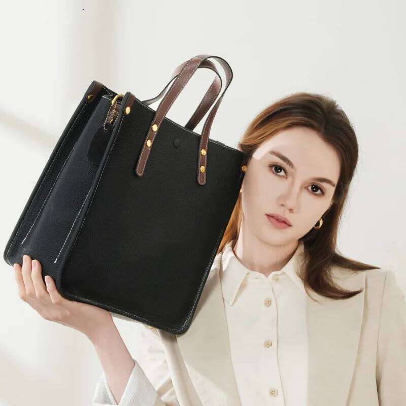 New Trendy Genuine Leather Women's Vertical Shoulder Cowhide Fashion Commuter Tote Briefcase Large Capacity Shopping Bag Mdng251022