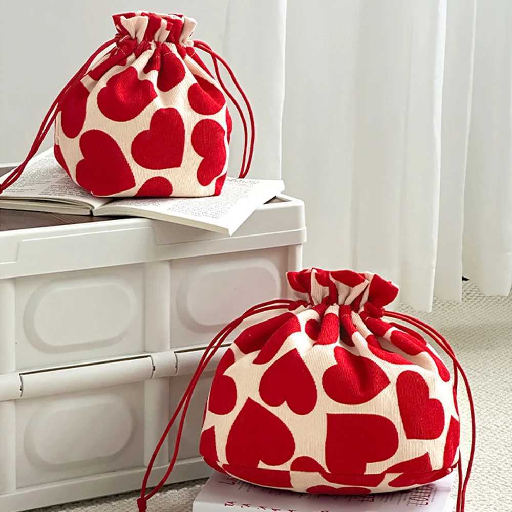 Women Large Heart Pattern Makeup Bag Clutch Drawstring Cosmetic Organizer Travel Wash Toiletries Storage Bag Makeup PouchW251021