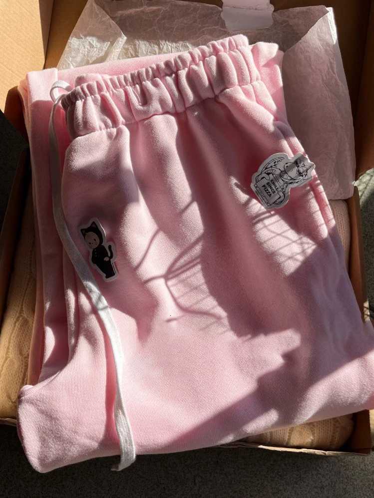 Pink Sweet Drawstring Straight Sweatpants Women Autumn Elastic Waist Cotton Trousers Casual Streetwear Sport Loose Long Pant Y2kT251022