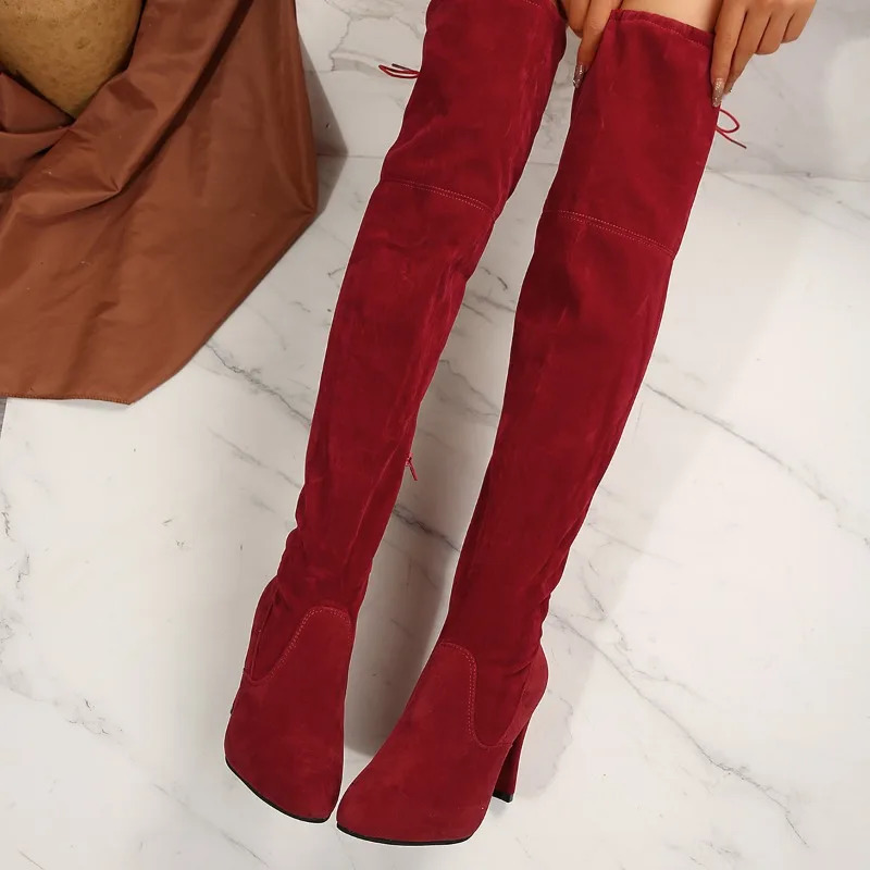 Fashion Slim Over The Knee Boots Women Autumn Winter Short Plush Long Boots Woman Black Flock Low Heel Thigh High Botas Big Size 251020 - view 4