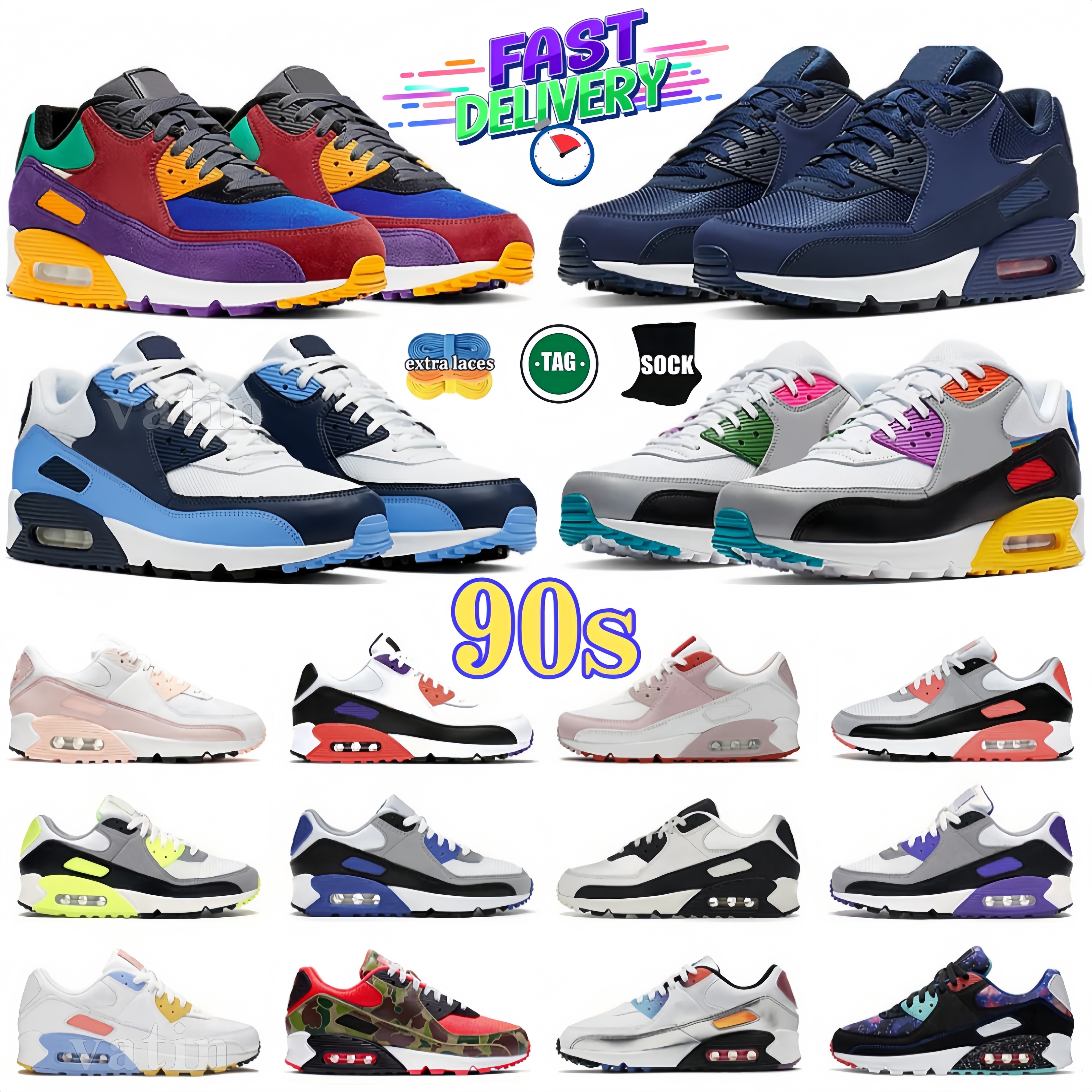 90s Designer mens 90 Running Shoes Triple Black White UNC Rose Pink Valentines day Lahar Escape Smoke Grey Pale Ivory Camowabb Mens Women Trainers Sports Sneakers