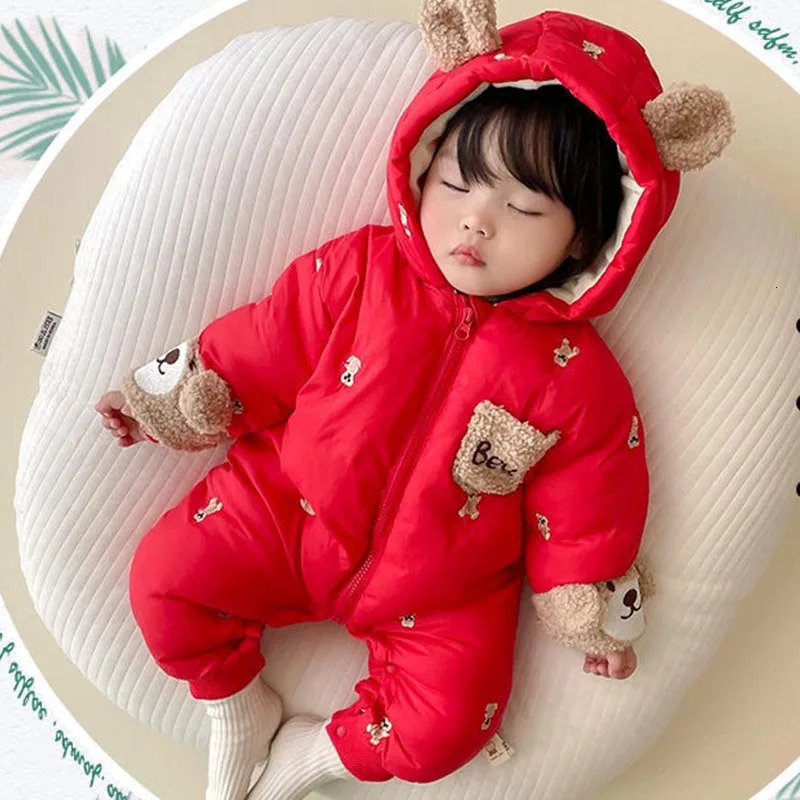 Winter born Baby Romper Thicken Cotton Jumpsuit Infant Onesie Fleece Lining Hooded Rompers for Boy Girl Clothes Kids Outfit 251022