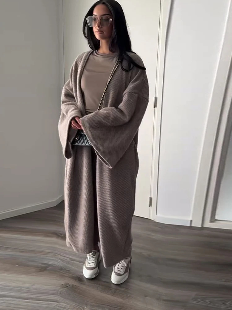 Casual Knitted Womens Cardigan Full Wide Sleeves Solid Loose Long Coats Lady Autumn Winter Fashion Female Overcoat 251017