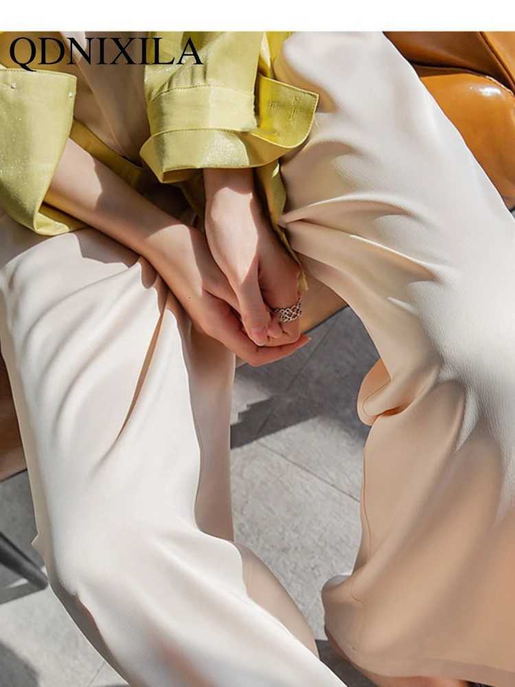 Summer Autumn Womens Pants Loose Classic Black Straight High Waist Casual Korean Silk Satin Wide Leg Trousers for Women PantsT251022