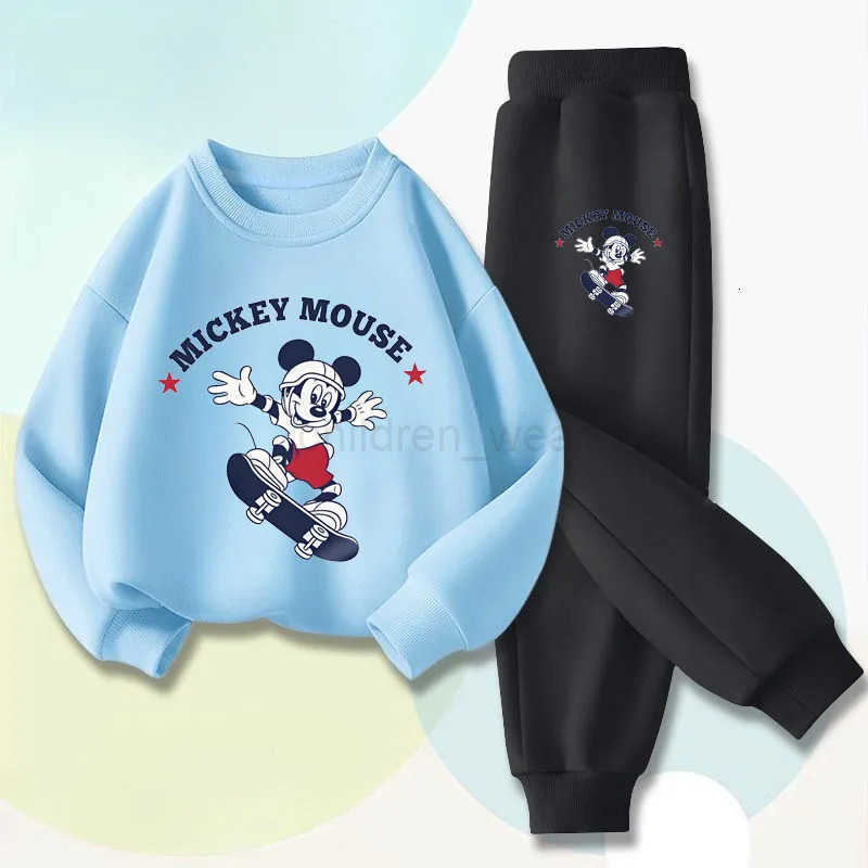 Disney Boys Long Sleeved Pullover Sets Spring New Childrens Hoodies Long Pant Two Piece Suit Mickey Printed Kids Tracksuit H251022