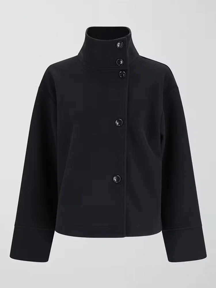 Women Vintage Woolen Blended Jacket Single Breasted Long Sleeve Stand Collar Coat Autumn Lady Street Short Outerwears 251021