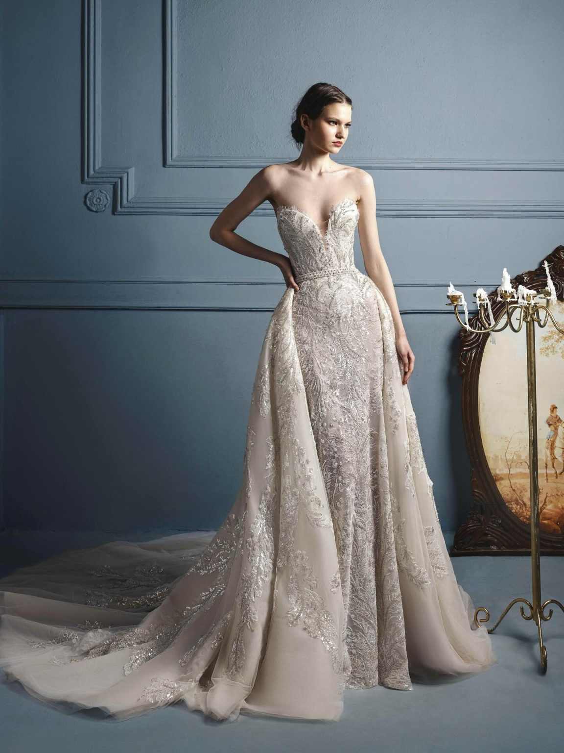 Glitter Mermaid Evening Dress Sweetheart Sleeveless Sequins Appliques With Detachable Train Bridal Gown Customized Vestidos De Novia