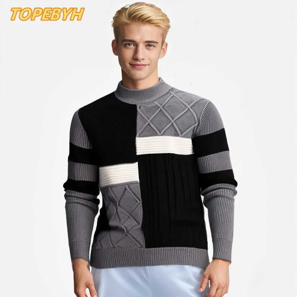 2025 High Quality Mens New Autumn and Winter Casual Warm Color Block Sweater Knit Tops Man ClothesXJ251022
