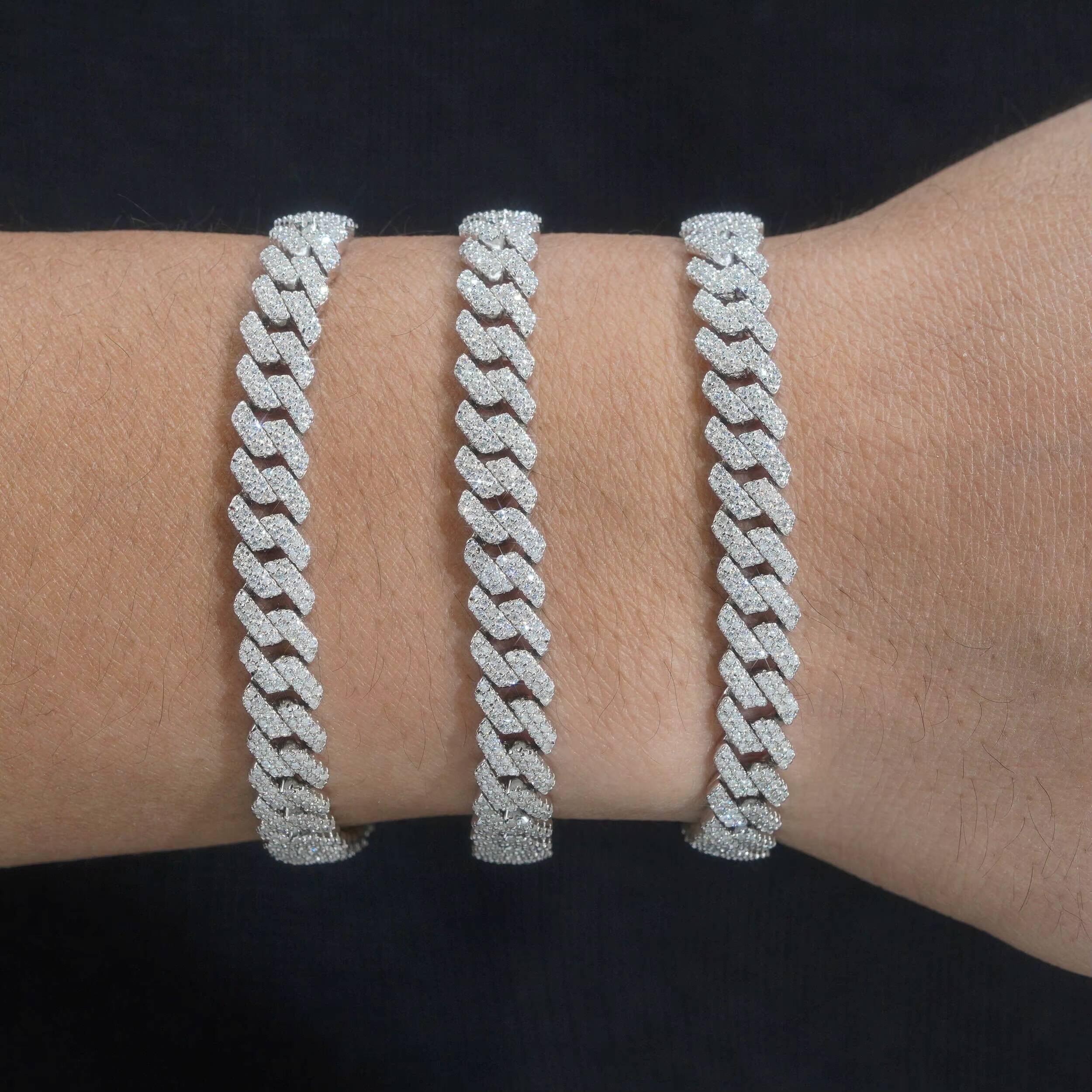 Hip Hop Men 8MM Prong Cuban Link Chain Necklace Bling Iced Out 2Row Moissanite S925 Silver Rhombus Cuban Necklace Jewelry