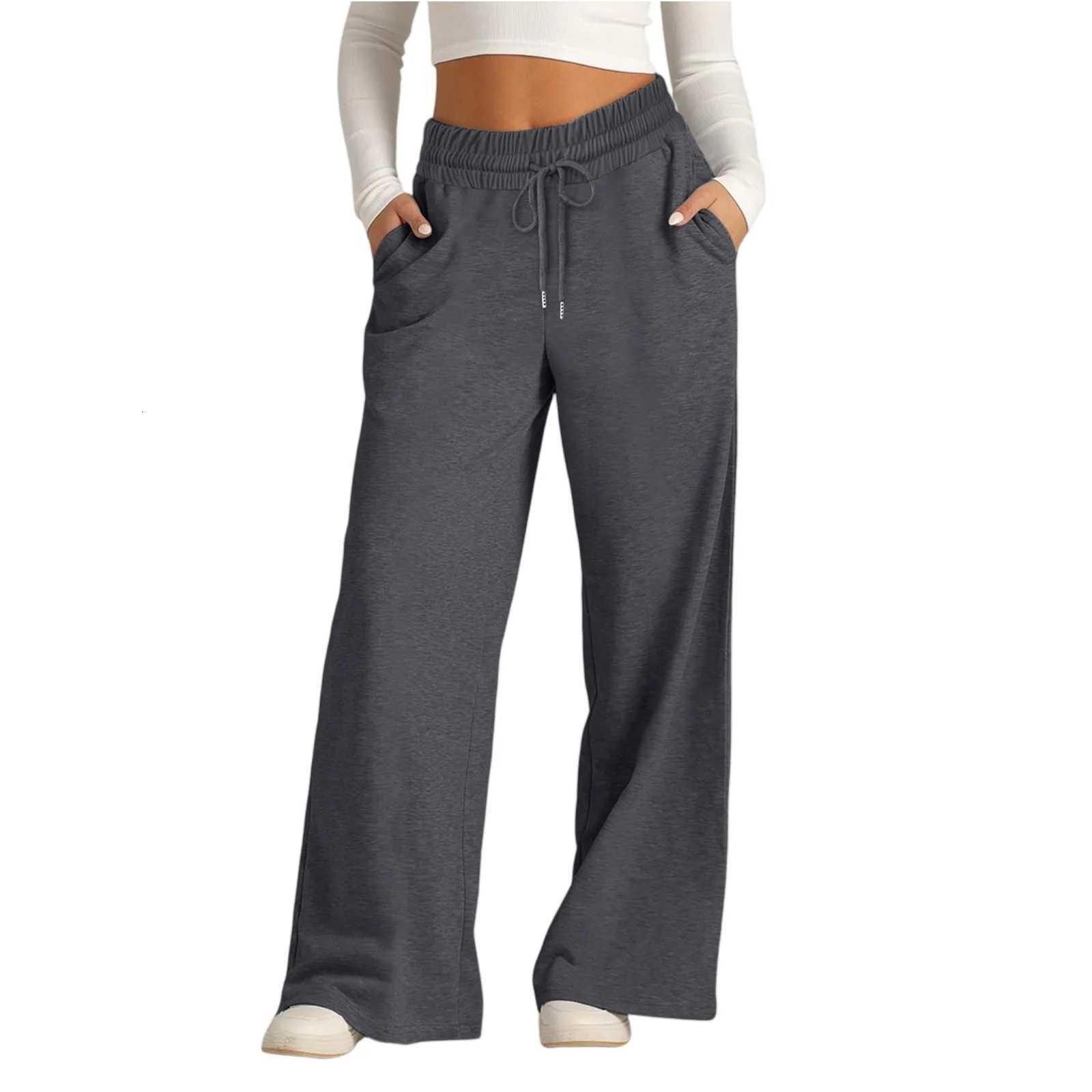 Ladies Fashion Classic Plain Color High Waisted Wide Leg Sweatpants Casual and Versatile Comfortable Yoga Jogger PantsT251022