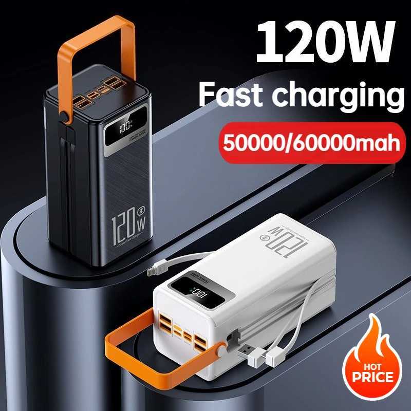 Powerbank Portable Large Capacity Power Bank 5000060000mAh 120WFast Charger with Cable USB C Outdoor Camping for IPhone J251114