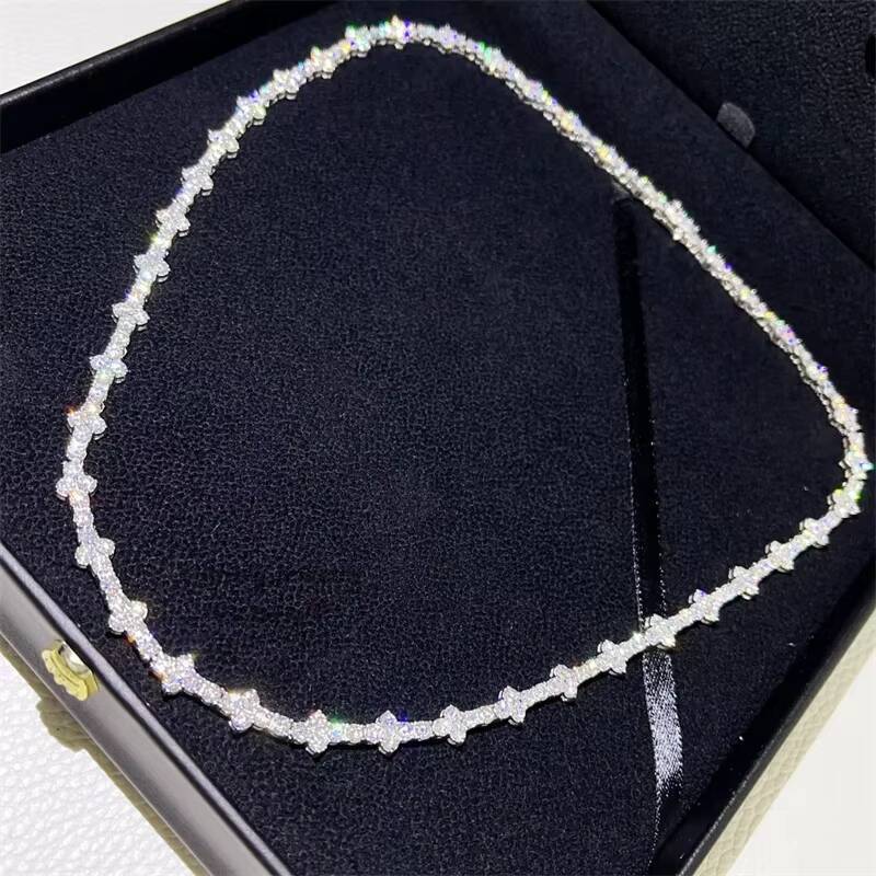 In Stock Cheapest Price Hip Hop Jewelry 925 Sterling Silver 3mm VVS Moissanites Diamond Cross Necklace Moissanite Tennis Chain