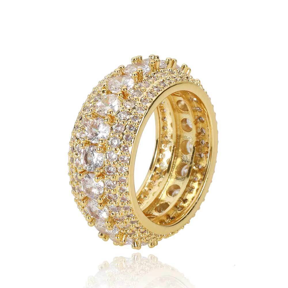 NUOYA Hip Hop Women Jewelry Iced Out Tennis Ring Gold Plated Cubic Zirconia CZ Stone Finger Ring Gift
