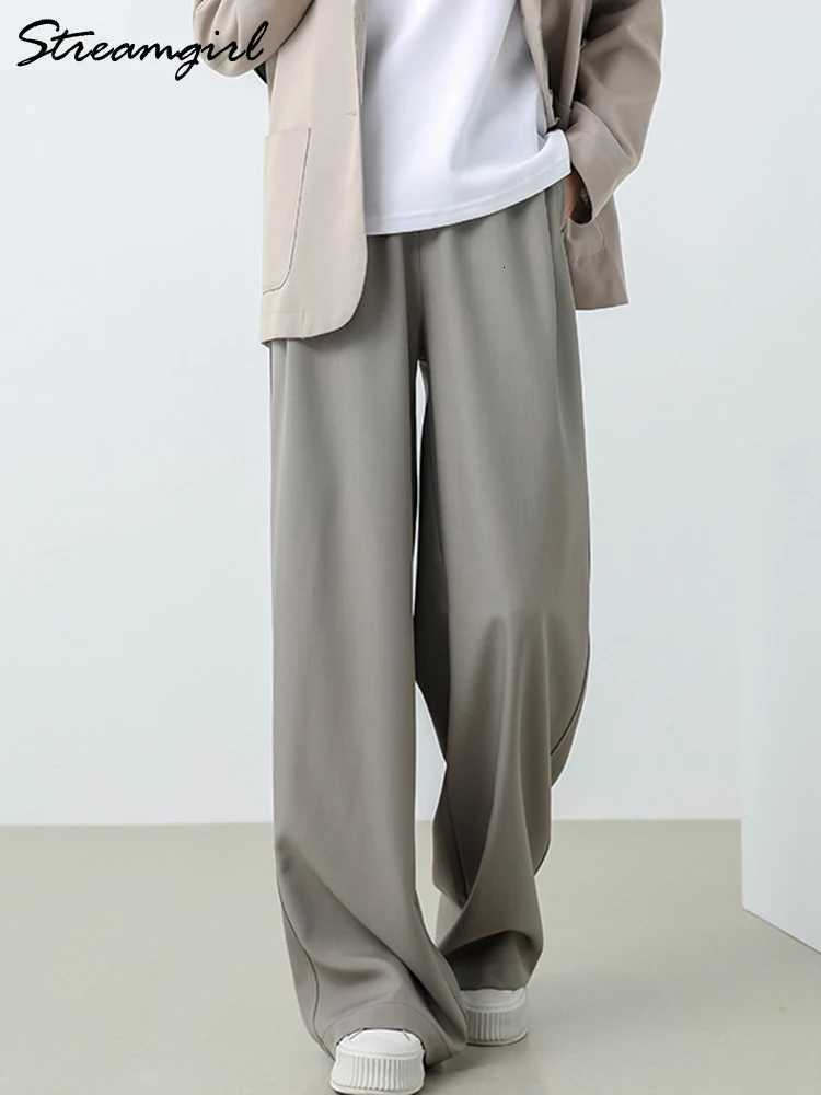 Women Wide Leg Pants Formal Gray Long Office Wear Pants Ladies Spring Straight Leg Black Work Trousers For Women Office SummerT251022
