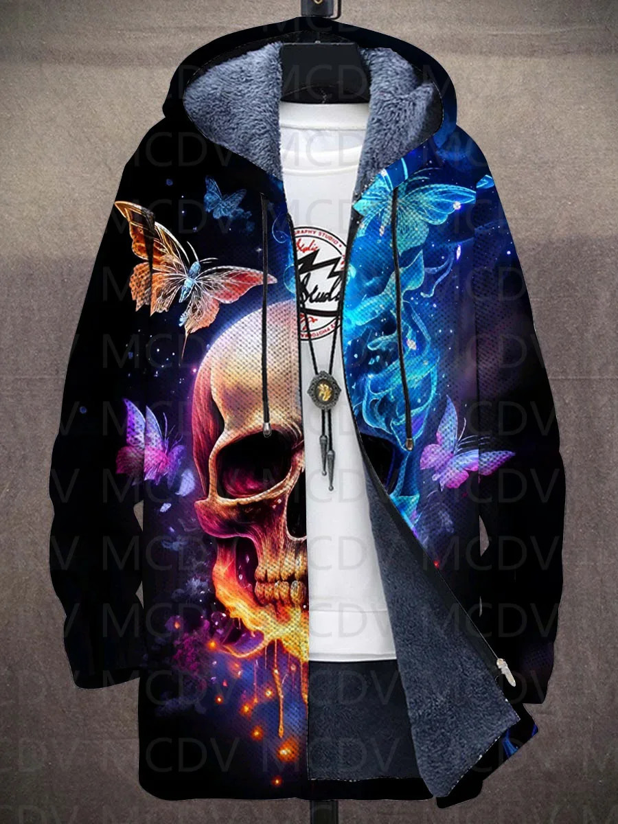Skull 3D Print Plush Thick LongSleeved Sweater Cardigan Coat Warm Jacket 251020 - view 5