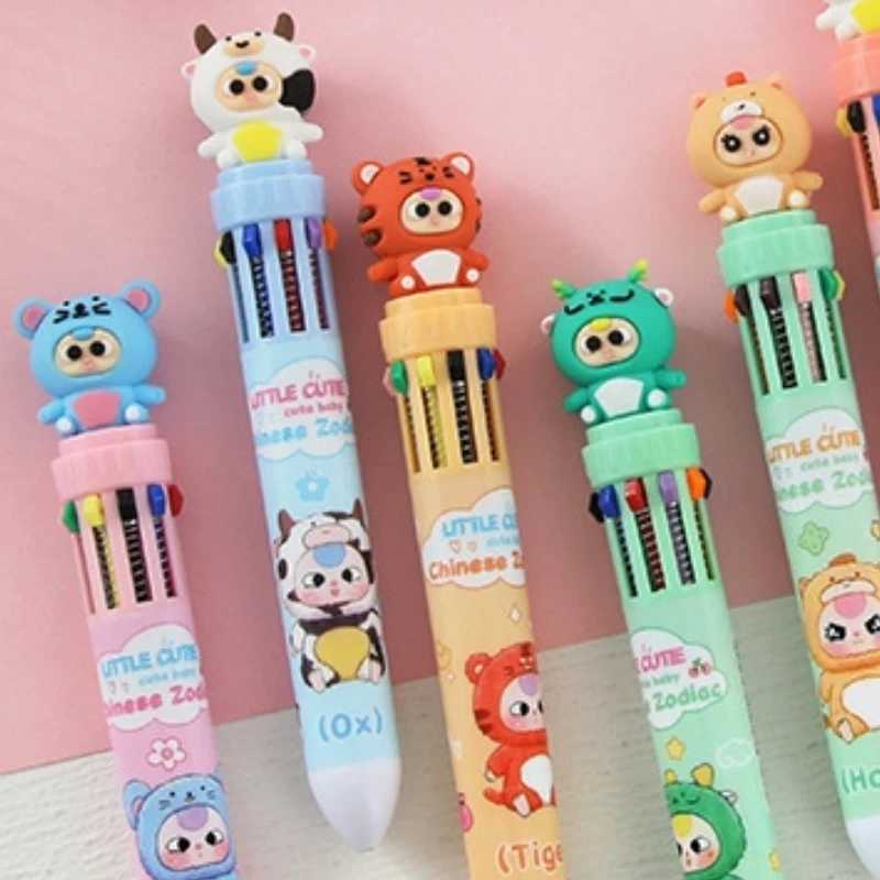 Baby Three 36pcs Ballpoint Pen Ten 10colorcartoon Set Creative Soft Rubber Shape 07mm Multicolor Pen Students Learn Stationery J251022