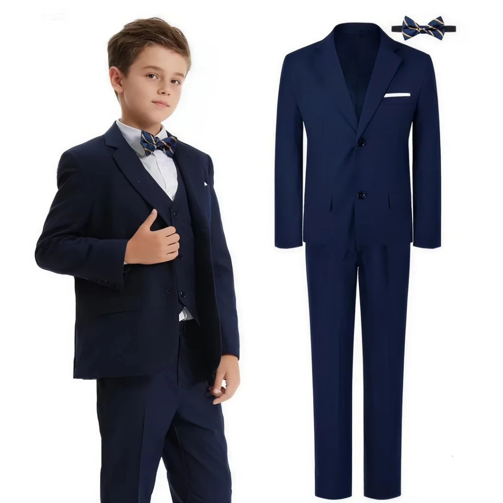 Suit for Kids Boys Wedding Formal Outfit Set Children Gentleman Ring Bearer Clothings Perform Tuxedo Vest Pants Blazer 3PCS 251021