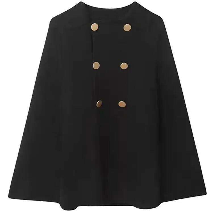 Women's Autumn Winter British Style Woolen Coat Cowl Neck Wrap Casual Loose Fit Versatile Shoulder Length Top Korean Version