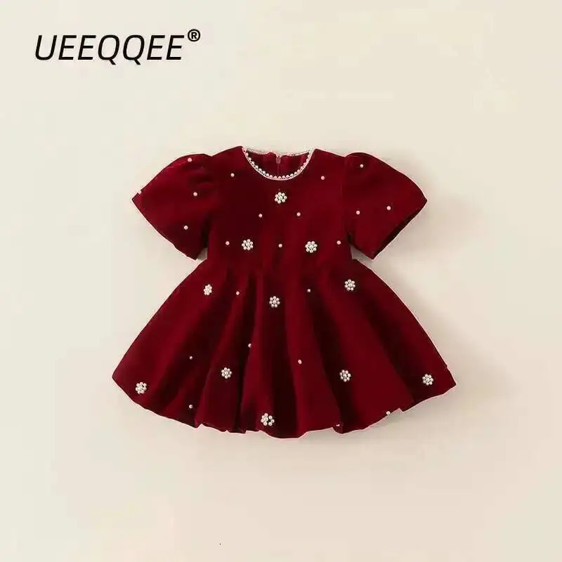 Autumn Winter Children Dress 110Y Girls Pearl Thick Warm Fleece Party Christmas Princess Dresses Toddler Wear Kids Clothing 251021