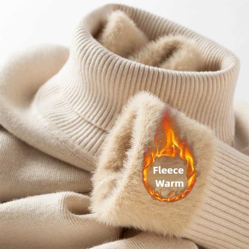 Mens Thermal Fleece Highneck Sweater Winter Turndown Collar Fleecelined Knitted Pullover Casual Keep Warm Thick Bottom TopsXJ251022